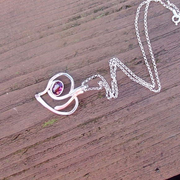 Natural Rhodolite Garnet Heart Pendant Sterling Silver , January Birthstone - Picture 7 of 7